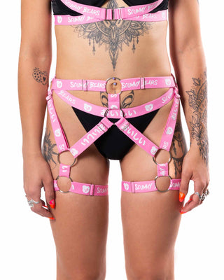 Oishi Kawaii Tech Thong Bottoms with Straps - Black/Pink