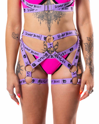 Oishi Kawaii Tech Thong Bottoms with Straps - Pink/Purple