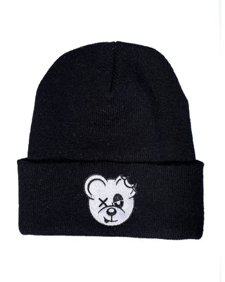 HATS BLACK WITH WHITE LOGO OISHI - BEAR METAL BEANIE (BLACK/WHITE)