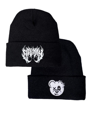 HATS BLACK WITH WHITE LOGO OISHI - BEAR METAL BEANIE (BLACK/WHITE)